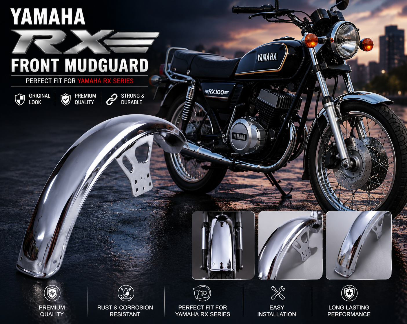 motolab yamaha front mudguard compatible with rx100, rx135, rx z & rx 5 speed