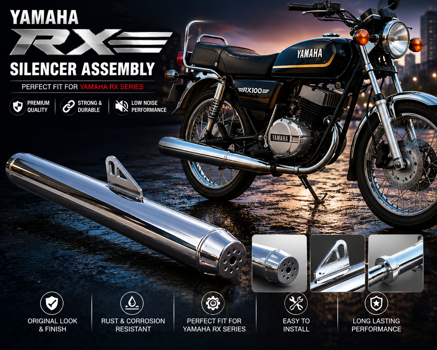 motolab yamaha silencer assembly compatible with rx100, rx135, rx z & rx 5 speed
