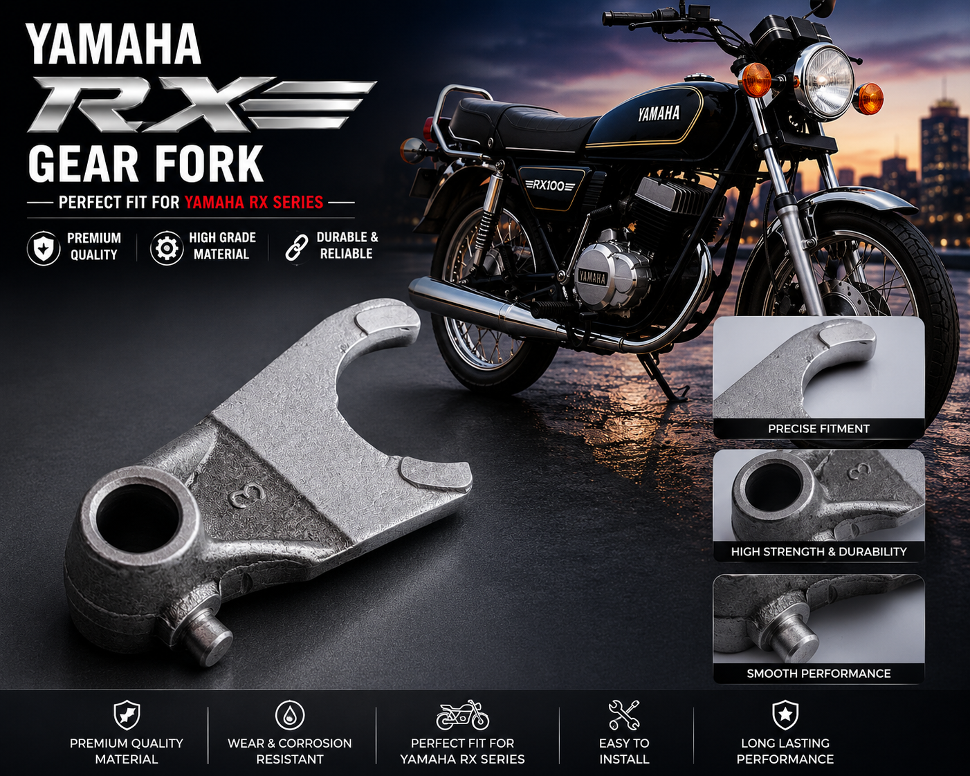 motolab yamaha gear fork compatible with rx100, rx135, rx z & rx 5 speed motolab yamaha gear fork compatible with rx100, rx135, rx z & rx 5 speed