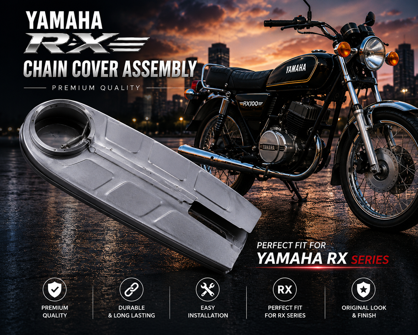 motolab yamaha chain cover assembly compatible with rx100, rx135, rx z & rx 5 speed