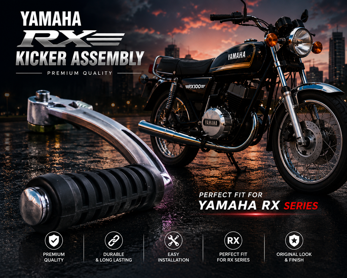 motolab yamaha kicker assembly compatible with rx100 5 speed, rx135 5 speed & rx z