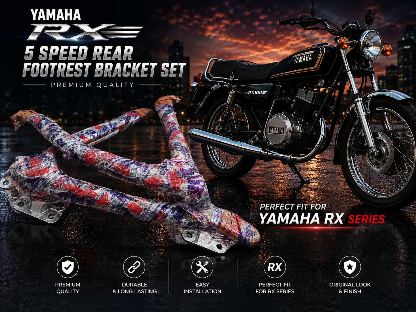 motolab yamaha rear footrest bracket set (lh & rh) compatible with rx100 5 speed, rx135 5 speed & rx z