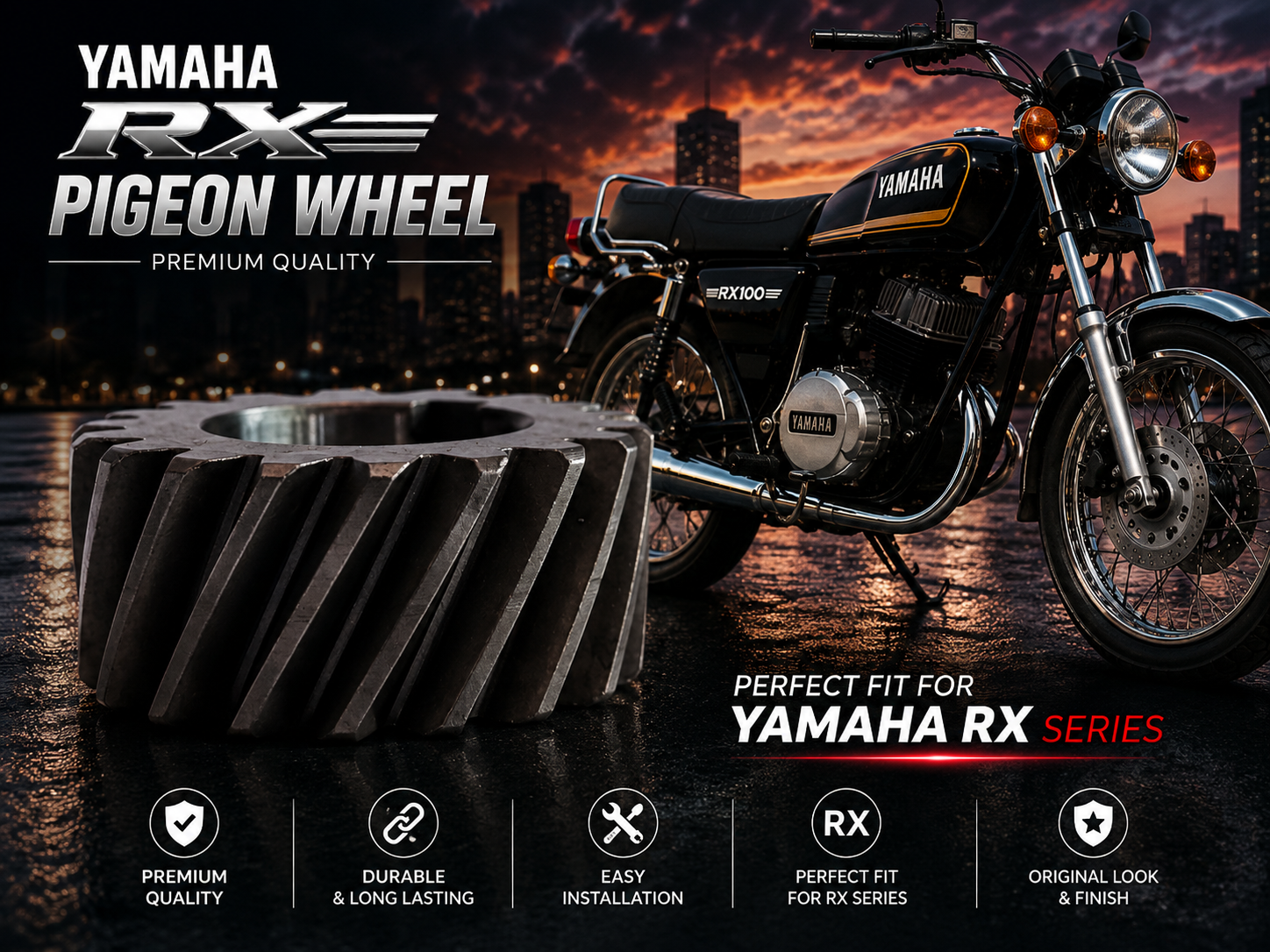 motolab yamaha pigeon wheel compatible with rx100, rx135, rx z & rx 5 speed
