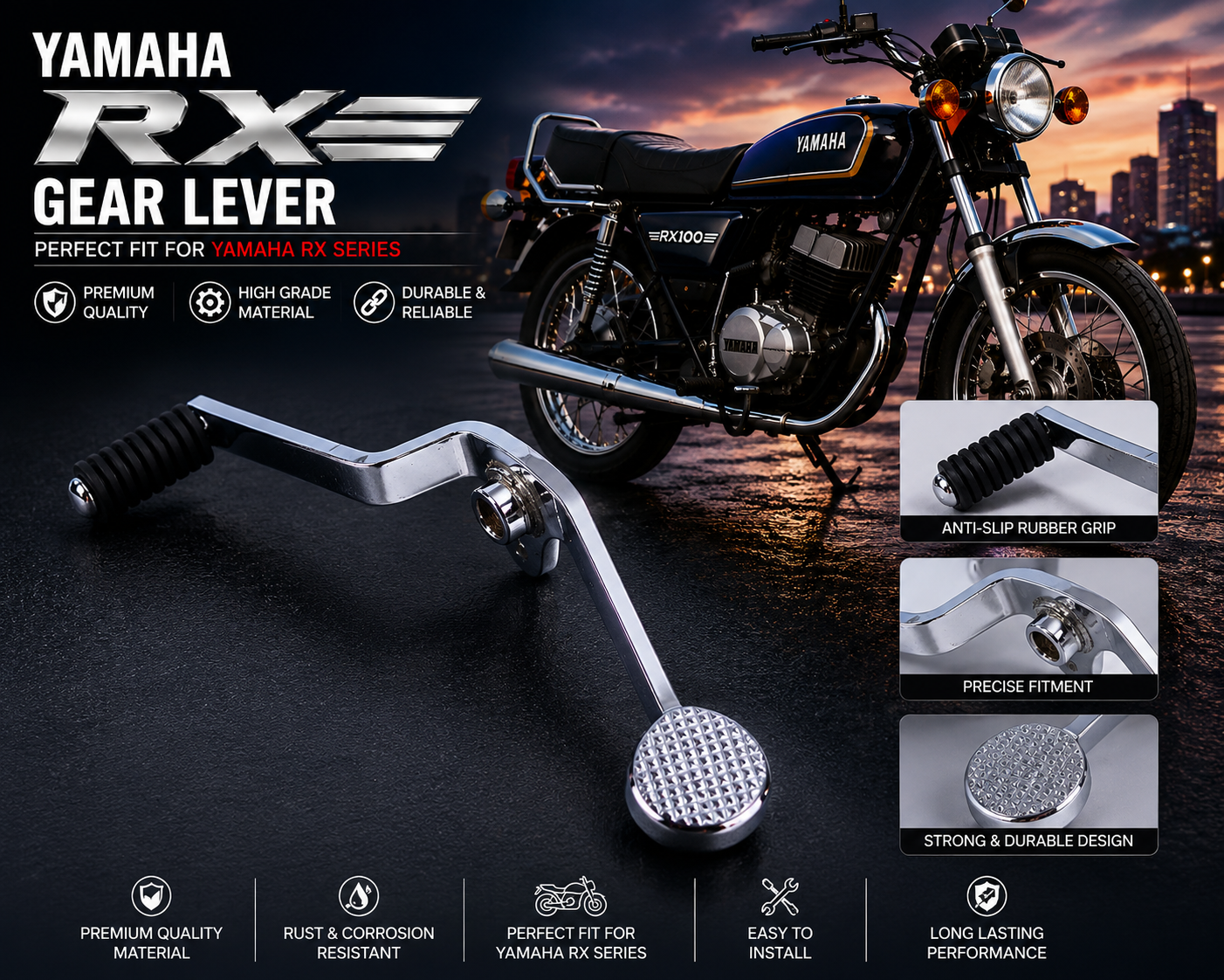 motolab yamaha gear lever compatible with rx100, rx135, rx z & rx 5 speed